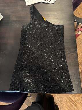 Alice + Olivia Black One-Shoulder Sequin Mini Dress S or M vintage y2k